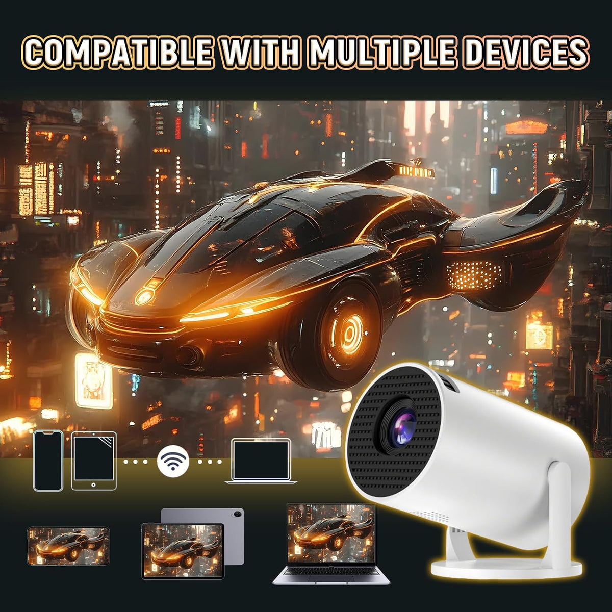 V4 Mini Projector, Portable Smart Projector with 2.4G WiFi