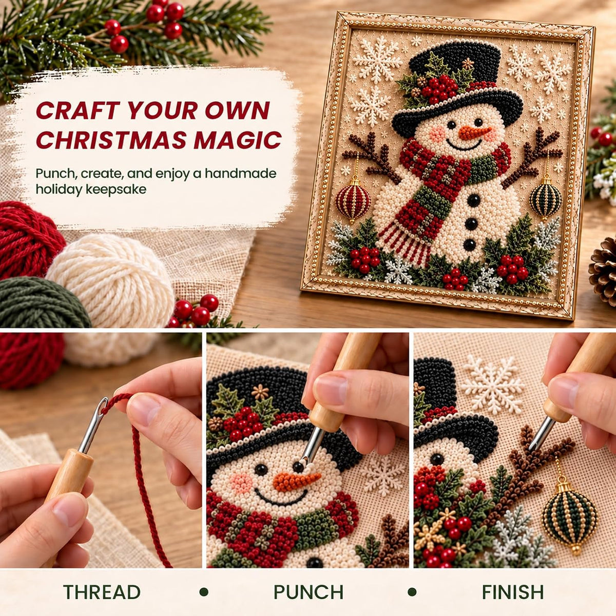 AUOBAG 3D Christmas Fabric Poke Art Kit DIY Snowman Craft Set (Snowman)