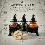 Vintage Witch Hat Spice Jars Set, Gothic Apothecary Glass Seasoning Containers
