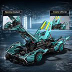 1:14 Blue Race Car Building Blocks, 981-Piece Supercar Model Kit