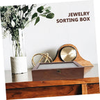 Wooden Jewelry Storage Box for Rings and Keys with Lid Coffee Tone, Antique Retro Style, Glass Top, Delicate Keepsake Organizer for Anniversary and New Year
