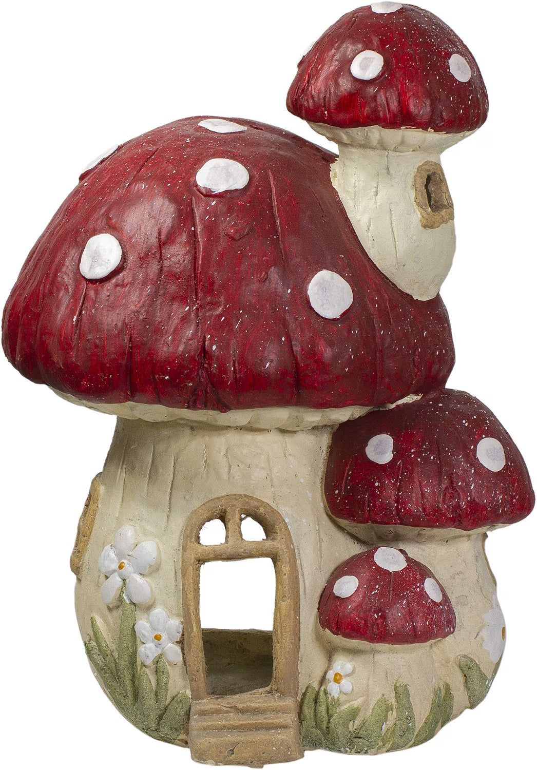 18" Red and Beige Mushroom House Outdoor Garden Statue