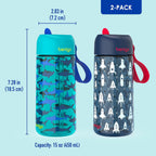 Kids Water Bottle 2-Pack, Replacement Straws Set