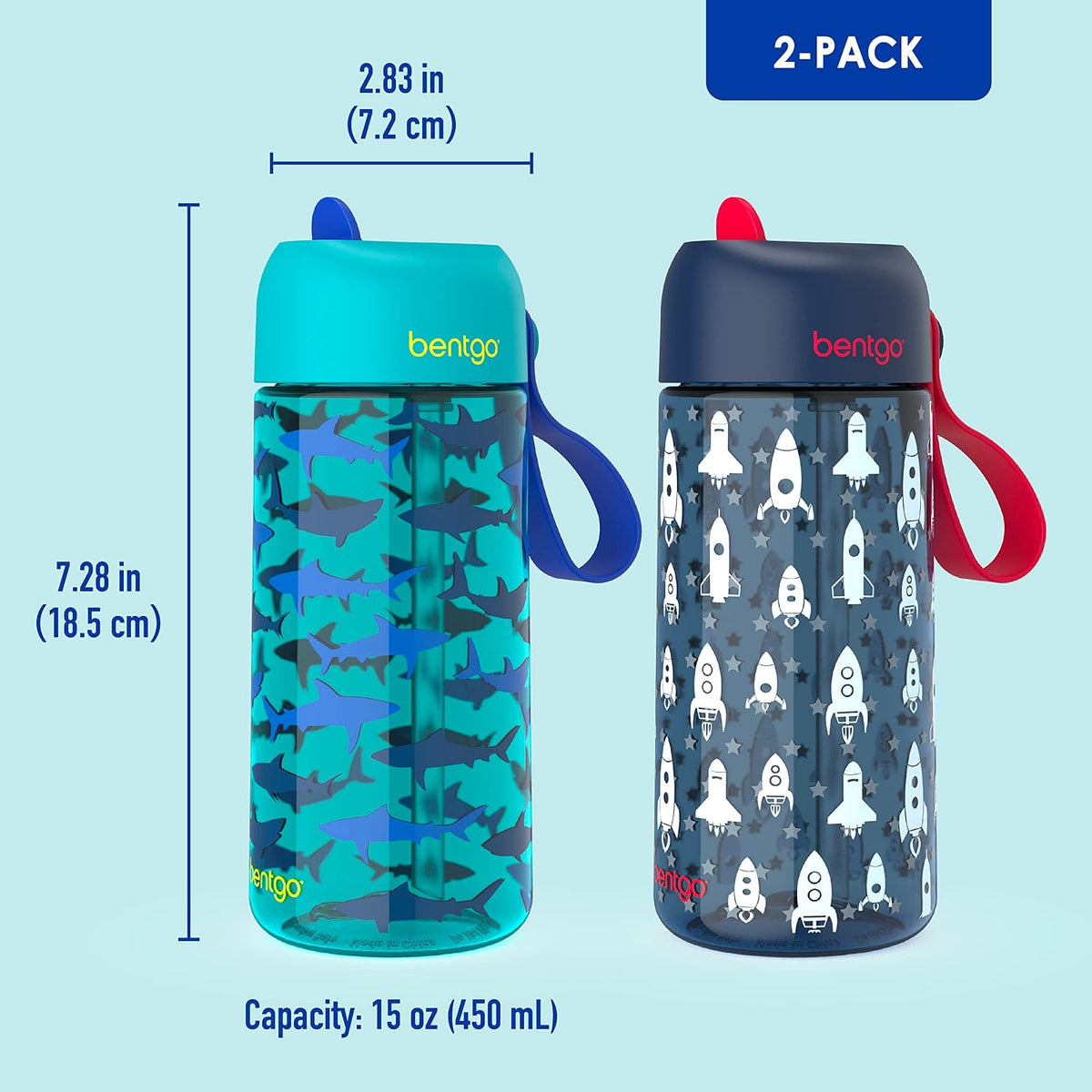 Kids Water Bottle 2-Pack, Replacement Straws Set