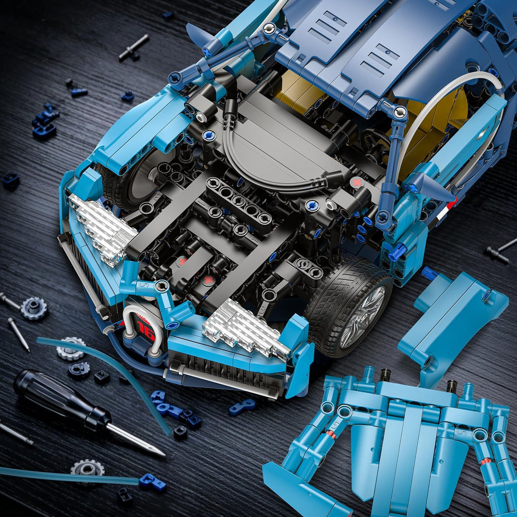 Blue Race Car Building Blocks, 1:14 Supercar Model Kit, 1,144 Pieces