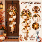 Fall Pumpkin Door Hanger with Lights, Thanksgiving Harvest Door Decor
