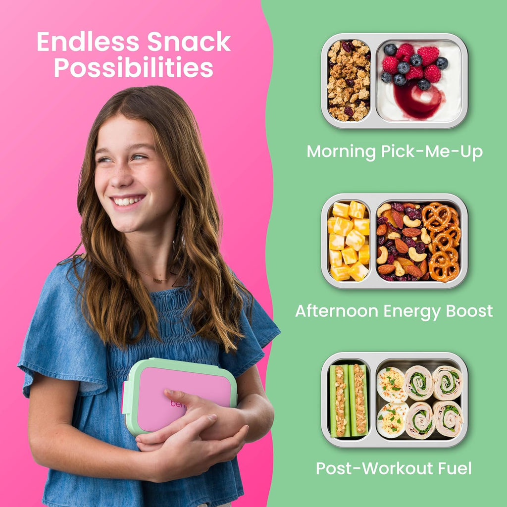 Stainless Steel Snack Box, Leak-Proof, 2 Compartments, 2-Cup Capacity