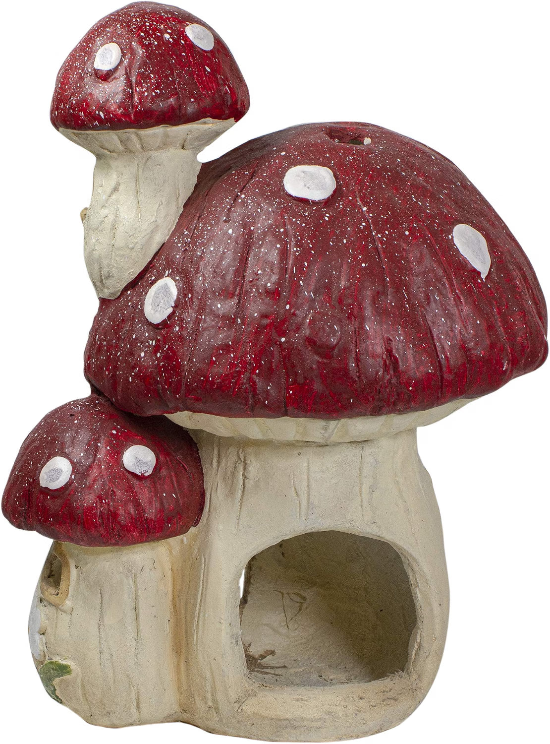 18" Red and Beige Mushroom House Outdoor Garden Statue