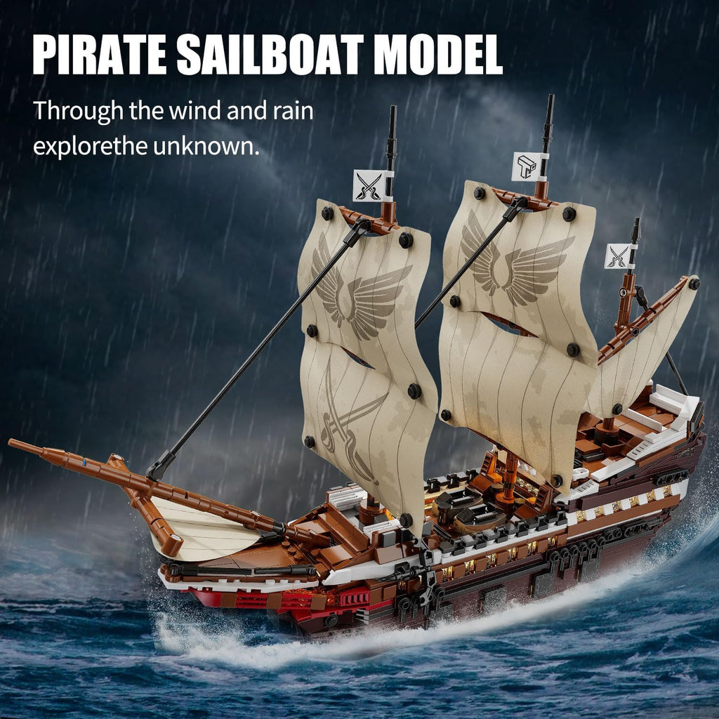 Pirate Ship Building Set with LED Lights, 2076 PCS Ship Model