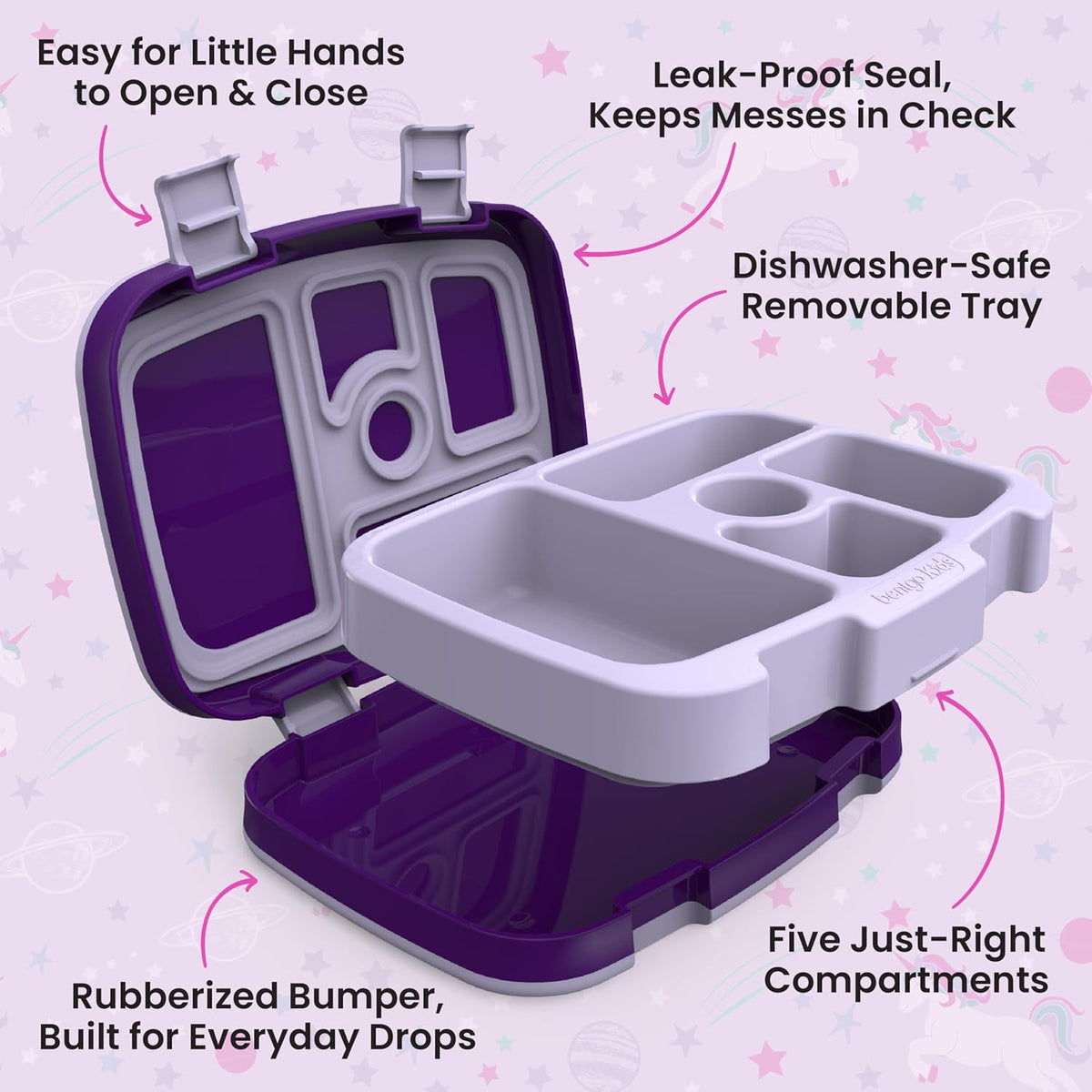 Kids Prints Leak-Proof 5-Compartment Bento Lunch Box