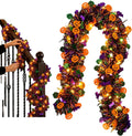 Halloween Garland Metallic Foil Tinsel with Pumpkin Bat Designs (Type 1,5.7M+40LED)