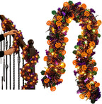 Halloween Garland Metallic Foil Tinsel with Pumpkin Bat Designs (Type 1,5.7M+40LED)