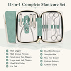 11-in-1 Professional Nail Care Kit, Stainless Steel Clippers with Leather Case