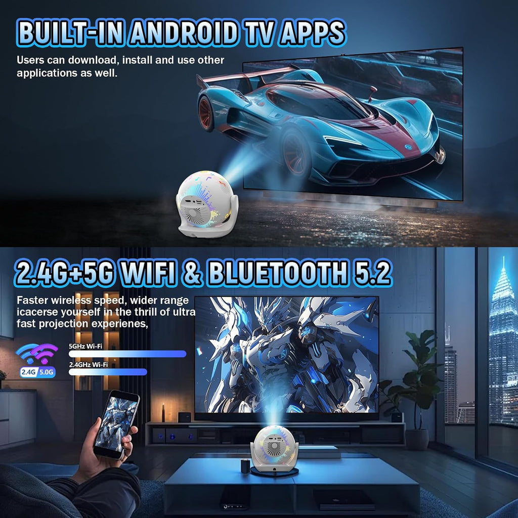 U6 5-in-1 Mini Projector, Karaoke & Gaming Projector with Bluetooth, Mic & Voice Remote