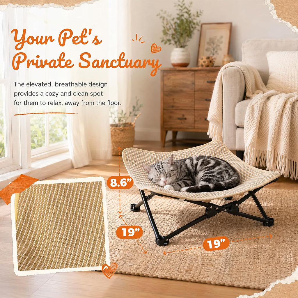 Elevated Cat Bed, Foldable Cat Hammock with Sisal Scratching Surface