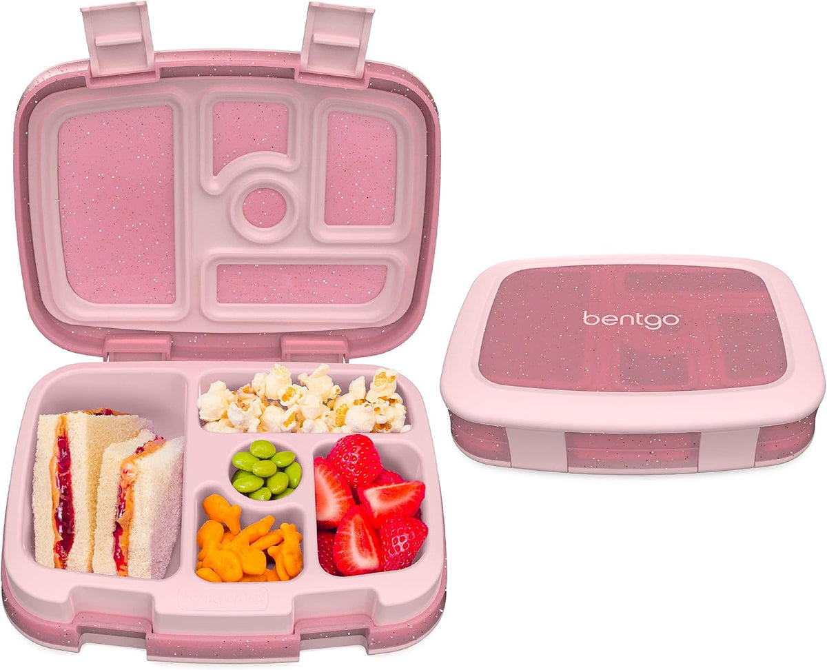 Kids 5-Compartment Lunch Box With Insulated Lunch Bag - (Glitter Edition - Petal Pink)