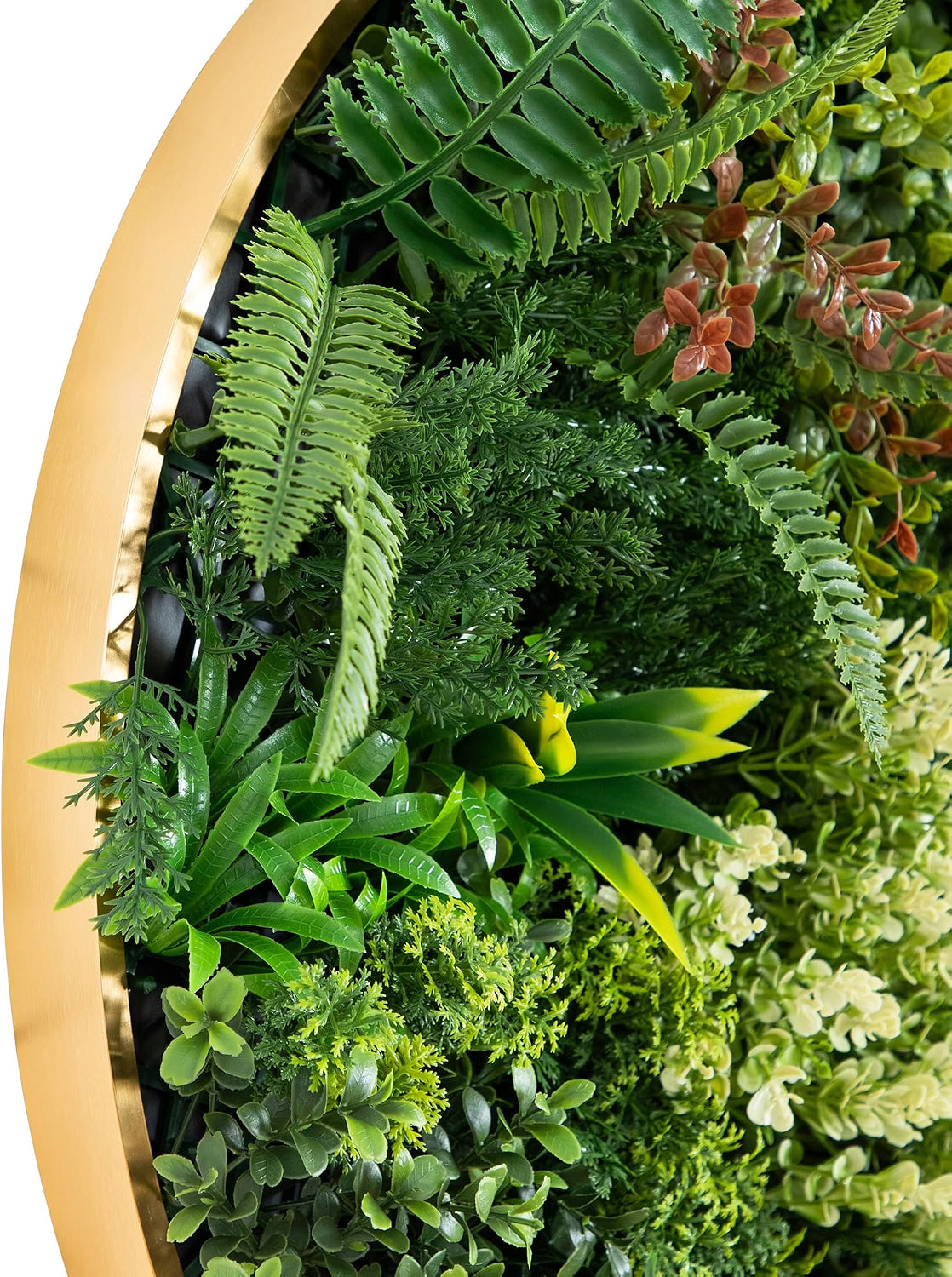 20in Queensland Rainforest Artificial Living Wall Panel - UV Resistant, Gold Aluminum Frame, Indoor/Outdoor Greenery Wall Art for Homes,...