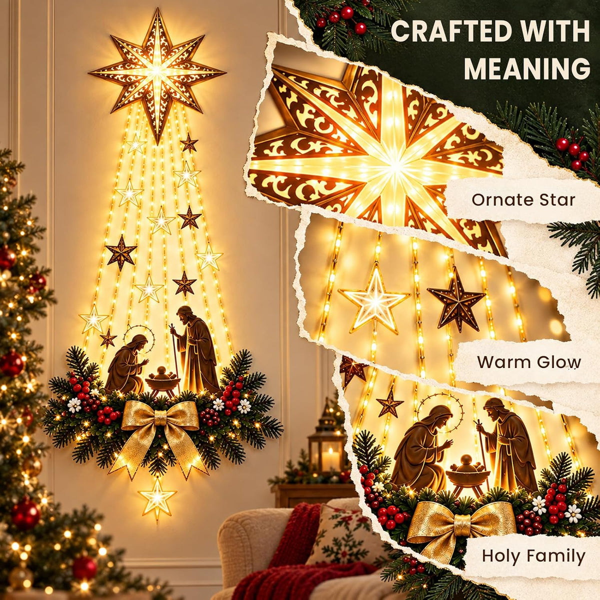 Christmas Decorations Wall Lights Star of Bethlehem Christian Hanging Decor