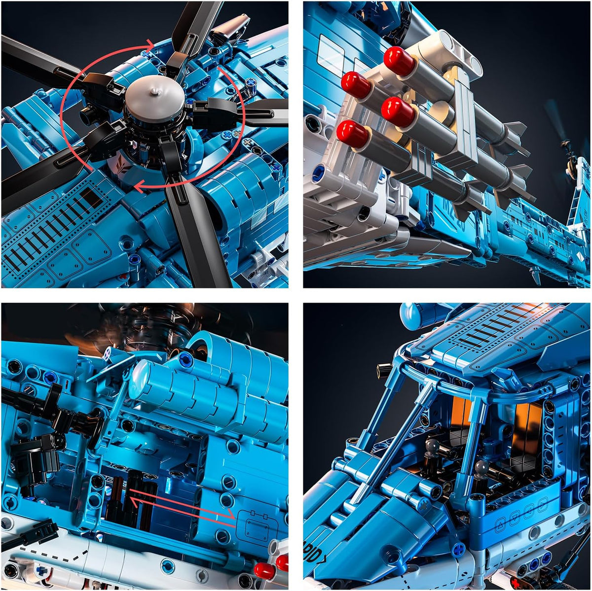 Military Helicopter Fighter Jet Building Blocks, 1,521-Piece Technic Aircraft