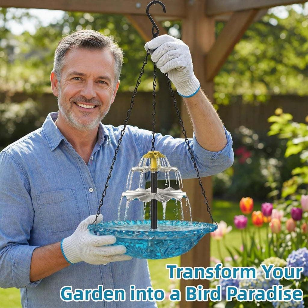Solar Fountain Bird Bath Hanging Cascade Water Feature for Outdoor Garden & Yard Decor (Blue(XL))