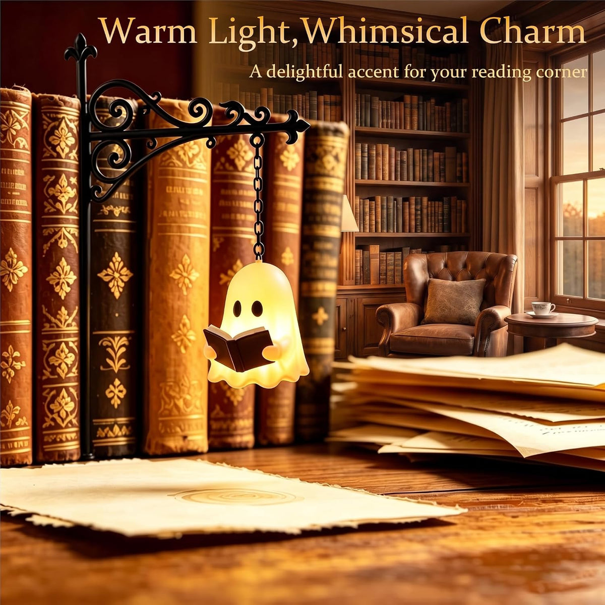 Halloween Ghost Bookshelf Lantern Warm LED for Book Lovers Atmosphere
