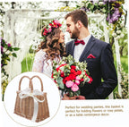 Rattan Flower Basket Container for Home Decoration and Gifts White Simulation Style, Rattan and Cotton Cloth, Portable Storage for Flowers, Proposal or Home Use