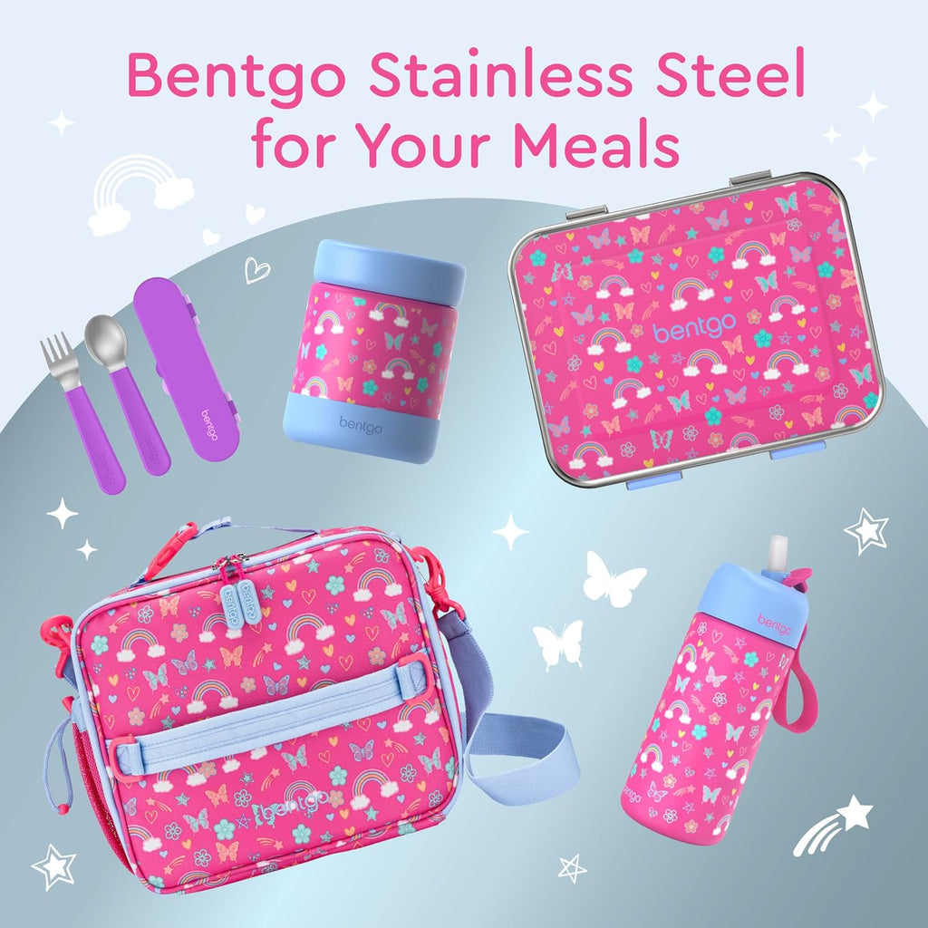 Kids Stainless Steel Lunch Box and Water Bottle Set (Rainbows & Butterflies)