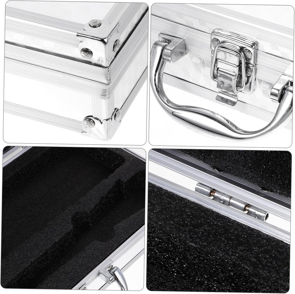 Silver Aluminum Alloy Tool Box Hard Shell Briefcase for Office Home Wear Resistant Lightweight Build, Clasp Security and Reinforced Corners, Stylish Silver Finish for Storage