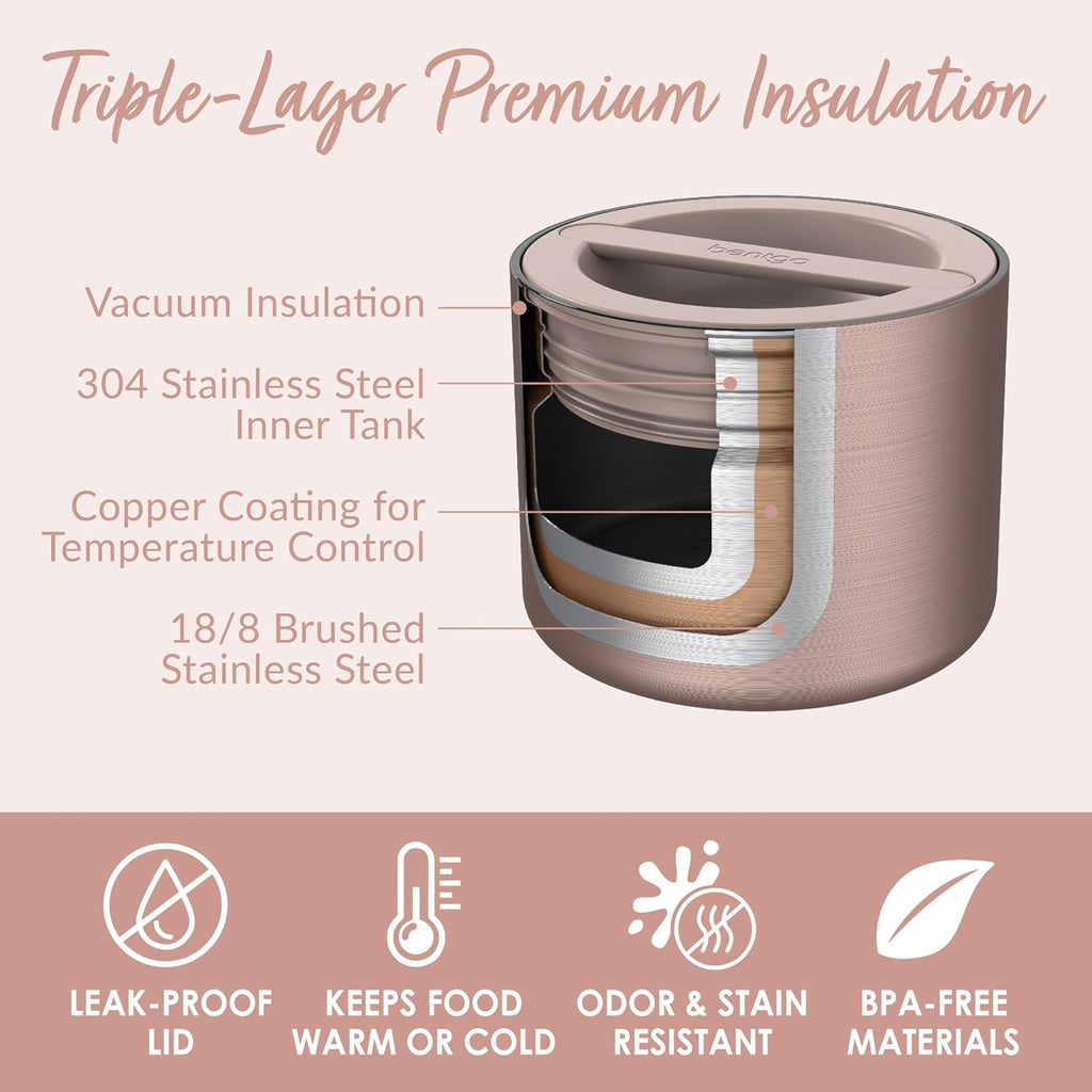 Stainless Steel Food Canister (Rose Gold) and Deluxe Lunch Bag Set (Blush)