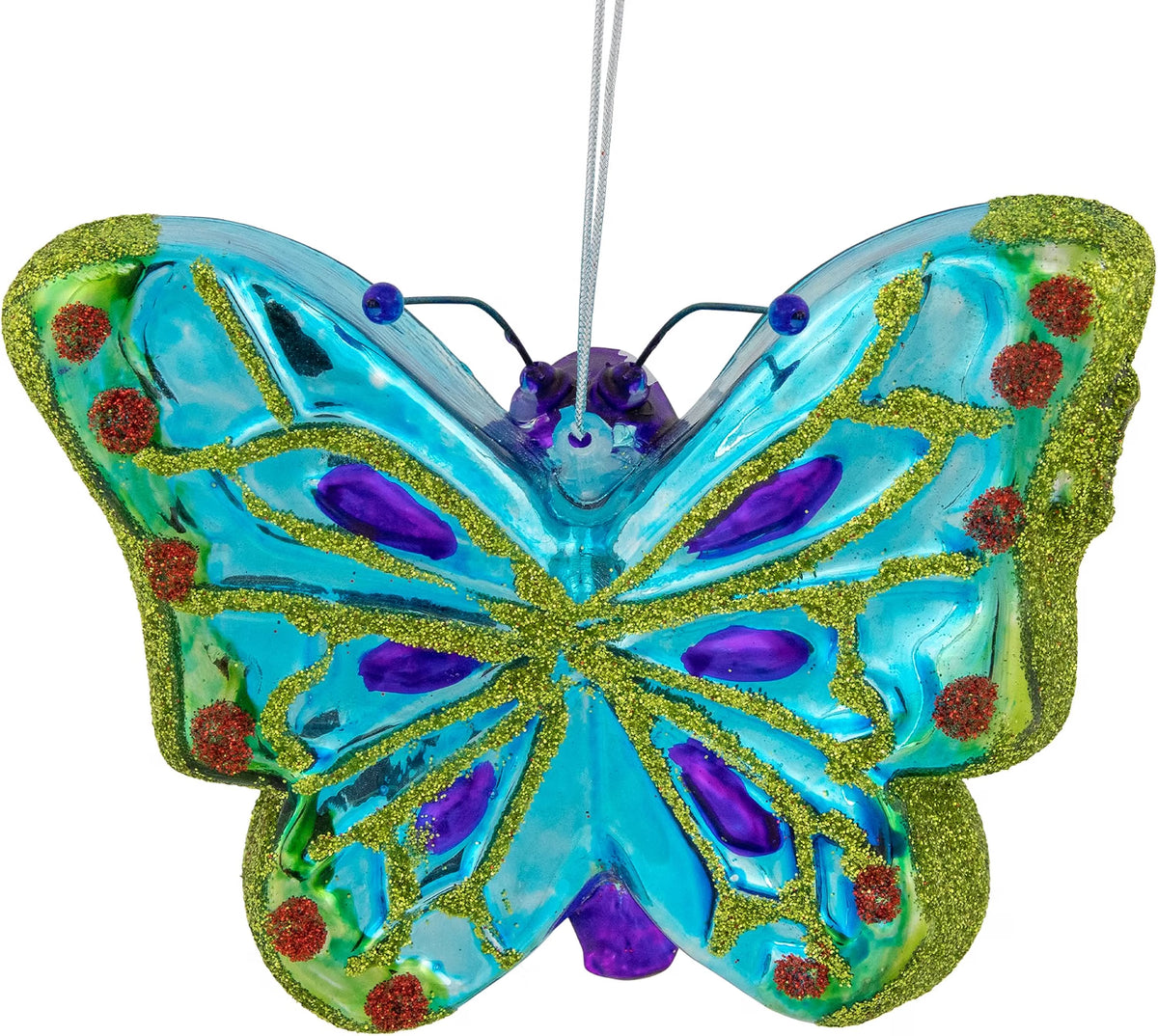 4.5" Blue and Pink Butterfly Glass Christmas Ornament