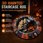 3D Haunted Staircase Round Rug – Spooky Halloween Optical Illusion，B-120cm