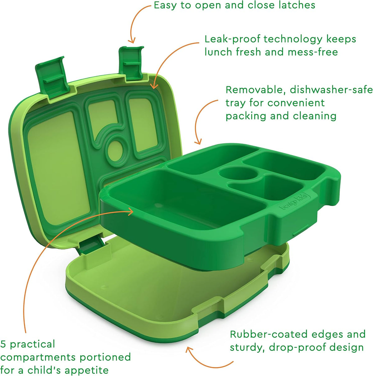 Kids Prints 5-Compartment Bento-Style Kids Lunch Box Set with Reusable Plastic Utensils (Safari)