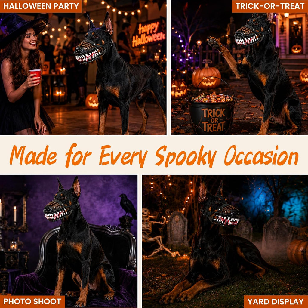 Scary Dog Muzzle Mask, Halloween Hellhound Monster Teeth Costume for Medium and Large Dogs (L)