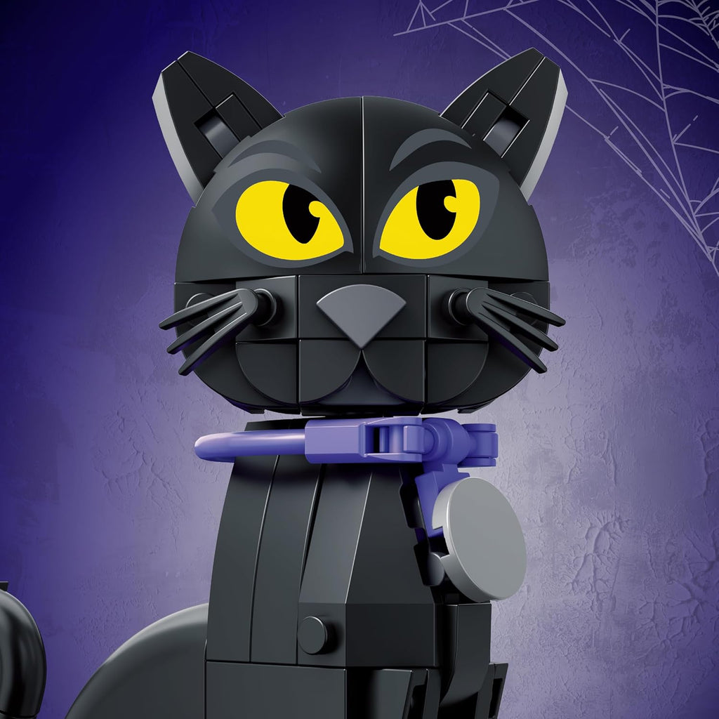 Halloween Black Cat Building Kit, 182-Piece Posable Cat Figure with Collar & Bell