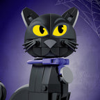 Halloween Black Cat Building Kit, 182-Piece Posable Cat Figure with Collar & Bell