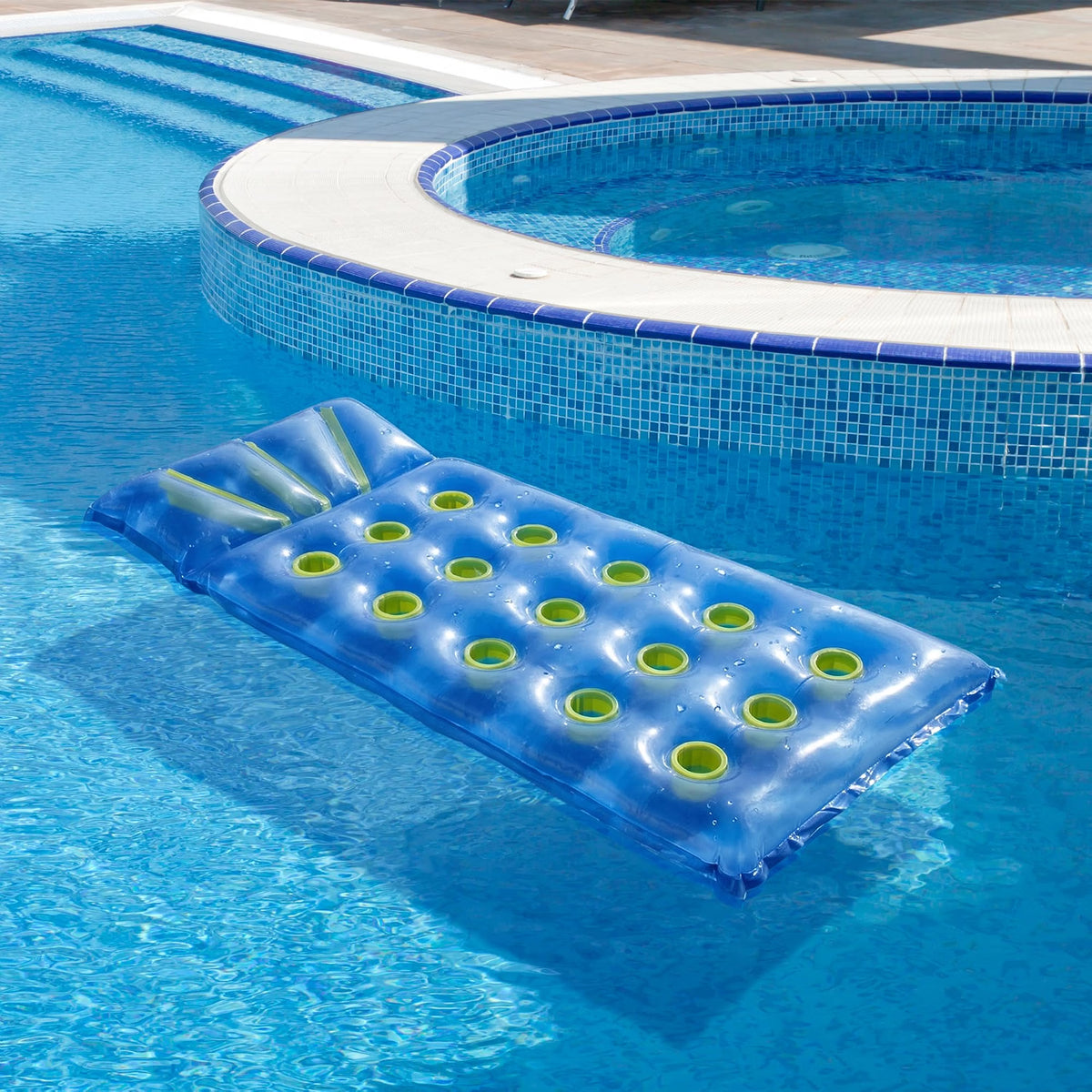 76" Blue and Yellow Inflatable 18-Pocket French Style Swimming Pool Air Mattress