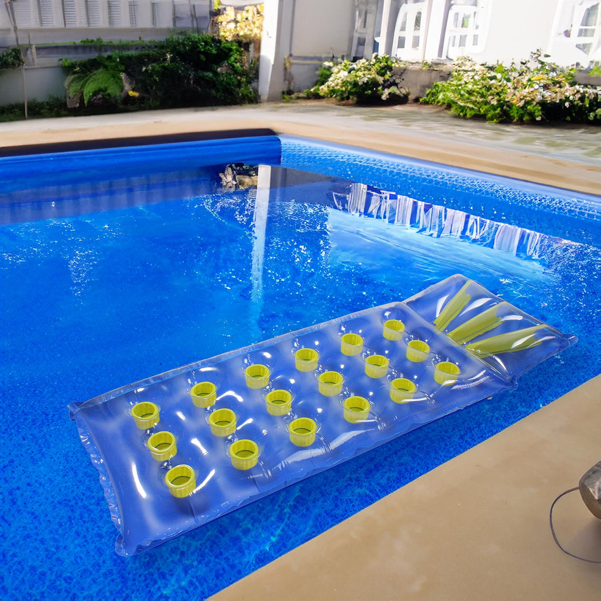 76" Blue and Yellow Inflatable 18-Pocket French Style Swimming Pool Air Mattress