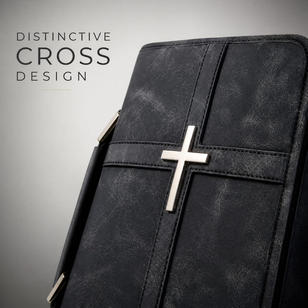 Vegan Leather Bible Cover for Men Women, Black Bible Case with Zipper Handle