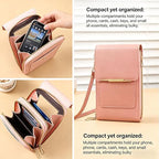 Touchscreen Phone Crossbody Bag, Anti Theft Leather Purse for Women, Compact Touchscreen Crossbody Wallet