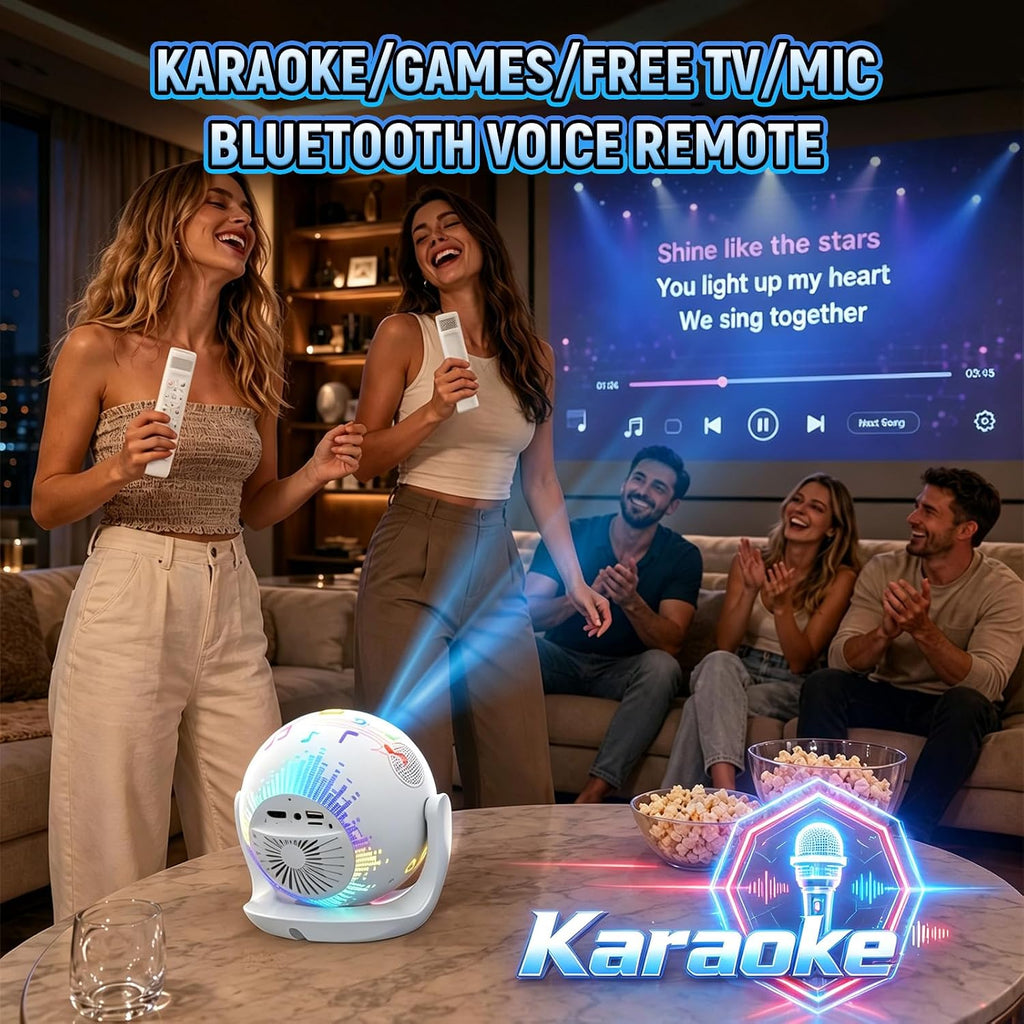 U6 5-in-1 Mini Projector, Karaoke & Gaming Projector with Bluetooth, Mic & Voice Remote