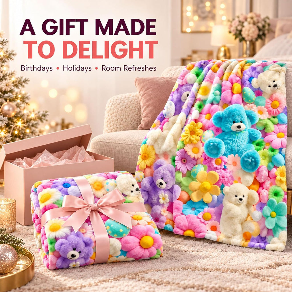 3D Plush Throw Teddy Bear Blanket, Fluffy Flannel Comfort，A：51×59 in