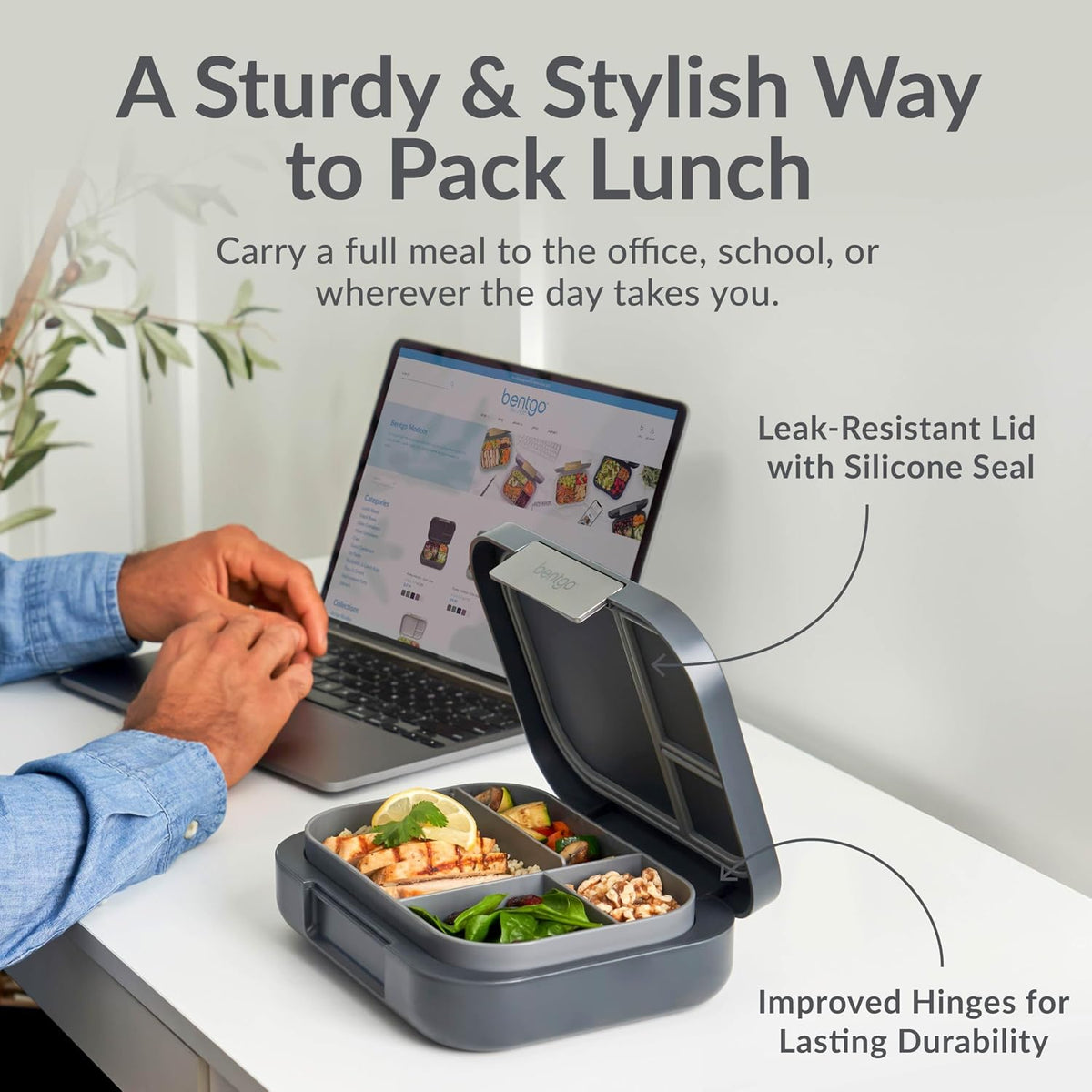 Modern Lunch Box (Dark Gray) Set With Deluxe Insulated Lunch Bag (Slate)
