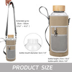 48 oz Sports Borosilicate Glass Water Bottle with Bamboo Lid with Neoprene Sleeve