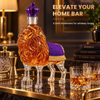 Lion Whiskey Decanter, 12 oz Royal Animal Glass Liquor Bottle with Crown