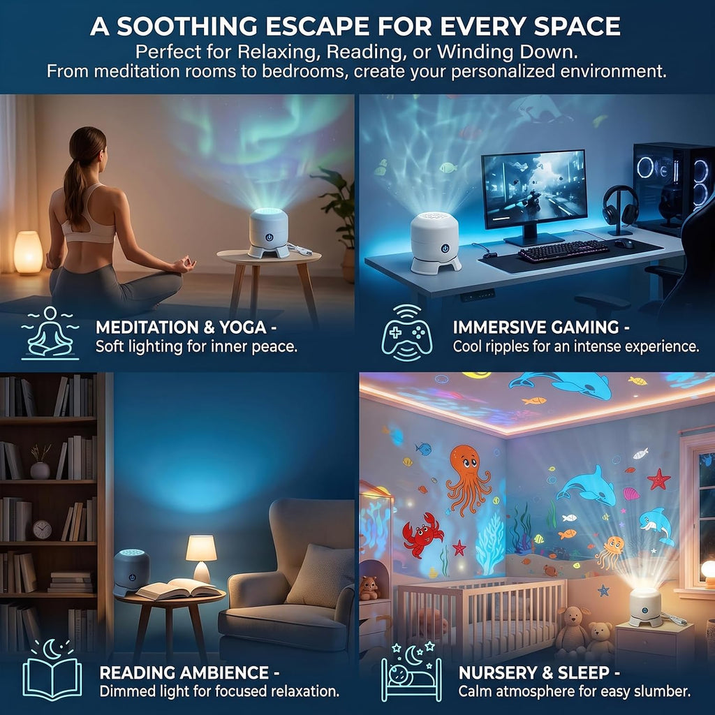 Night Light Projector, Dynamic Rotating Ocean Wave LED Lamp, Galaxy Projector for Bedroom with 360° Moving Projection (World Cup)
