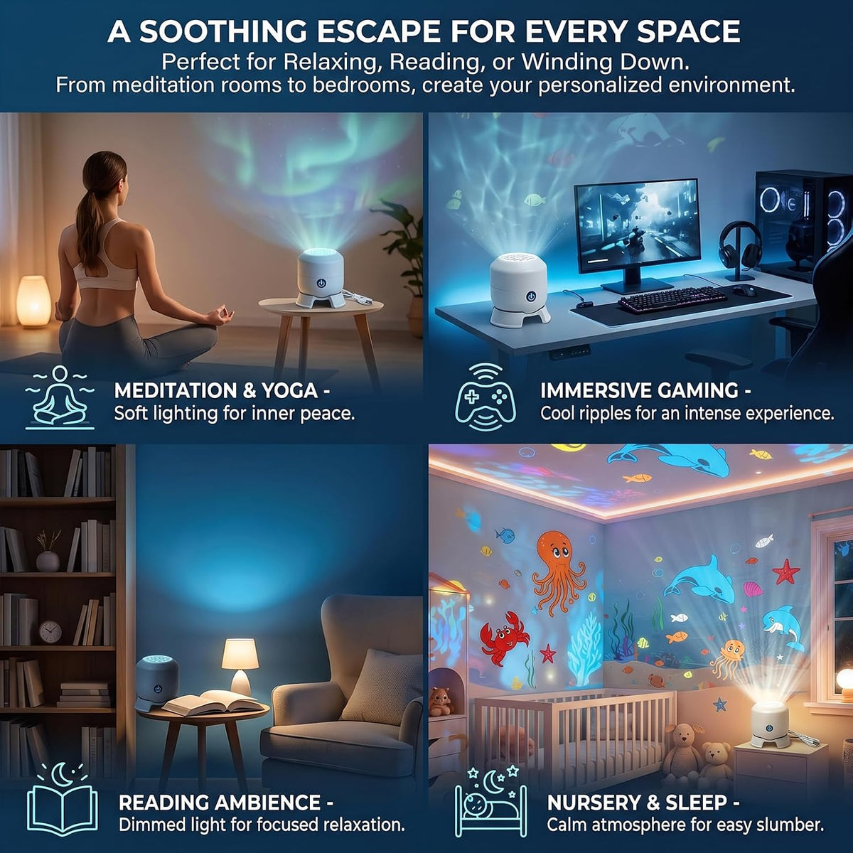 Night Light Projector, Dynamic Rotating Ocean Wave LED Lamp, Galaxy Projector for Bedroom with 360° Moving Projection (World Cup)