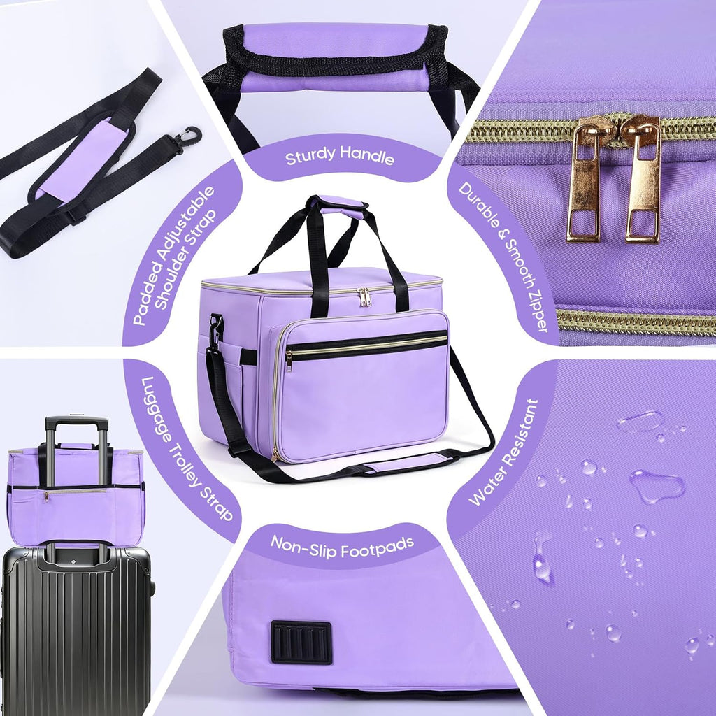 Sewing Machine Carrying Case with Multiple Storage Pockets Purple(Bag Only)