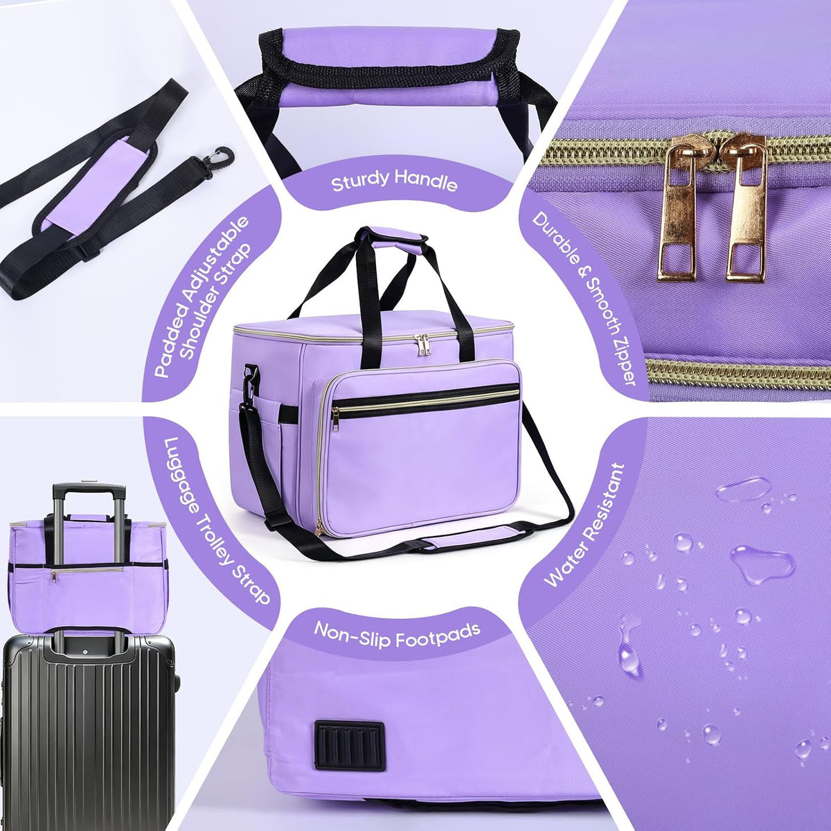 Sewing Machine Carrying Case with Multiple Storage Pockets Purple(Bag Only)