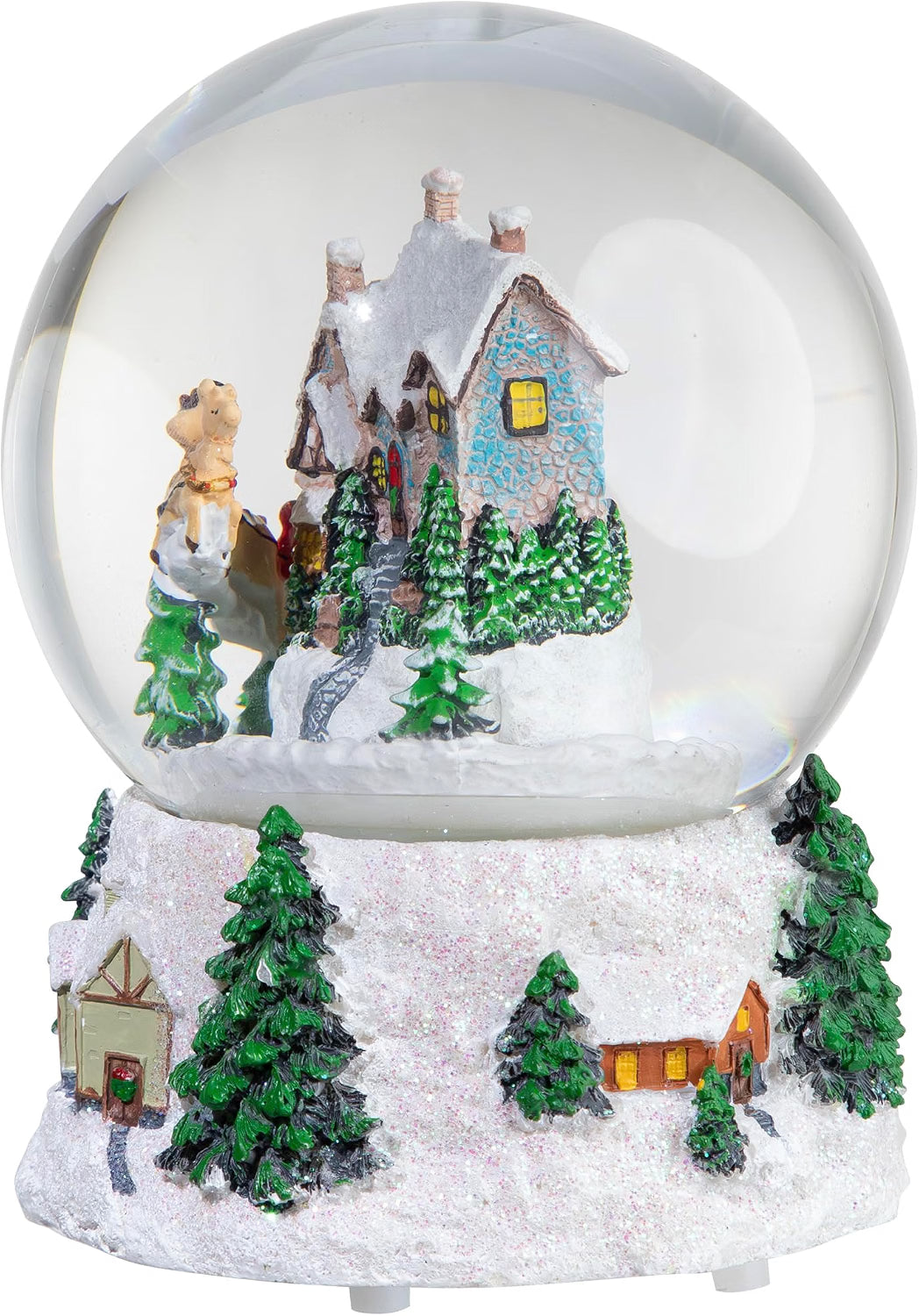 Musical and Animated Santa and Reindeer Rotating Christmas Water Globe, 6.75", White