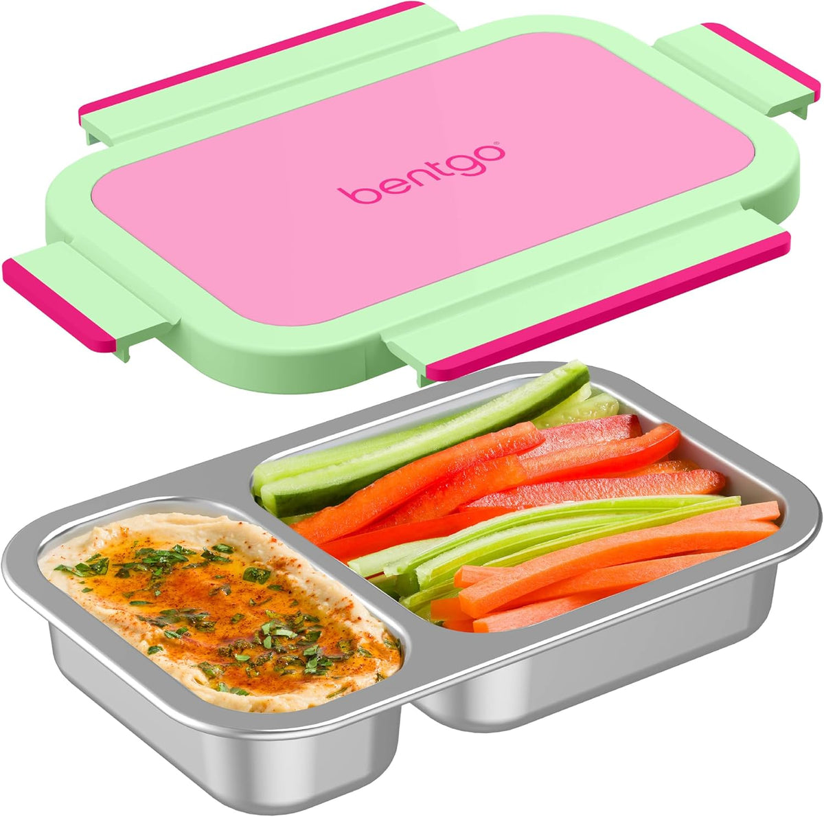 Stainless Steel Snack Box, Leak-Proof, 2 Compartments, 2-Cup Capacity